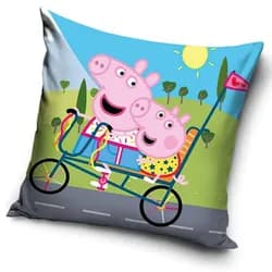 Carbotex dětský polštářek PRASÁTKO PEPINA VÝLET NA KOLE (PEPPA), zeleno-modrý 40x40cm