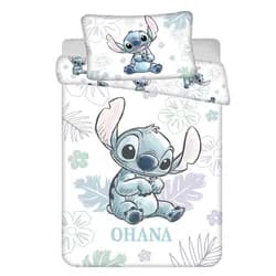 Jerry Fabrics Dětské povlečení do postýlky LILO AND STITCH OHANA WHITE BABY, bílé, bavlna hladká, 100x135cm + 40x60cm