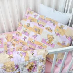 TP Dětské bavlněné povlečení 90x135+40x60 - Méďa s hračkami růžový