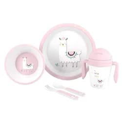 Interbaby Jídelní set LAMA +6M - RŮŽOVÝ