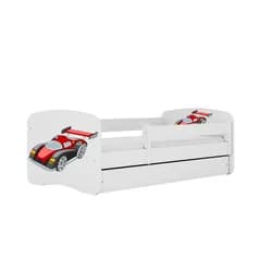 Kocot kids Dětská postel Babydreams závodní auto bílá, varianta 80x180, se šuplíky, s matrací