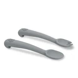Interbaby SET silikonová LŽIČKA + VIDLIČKA - šedý