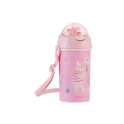 KikkaBoo Hrnek se silikonovým brčkem a popruhem 450ml Music Fest Pink