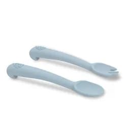 Interbaby SET silikonová LŽIČKA + VIDLIČKA - modrý