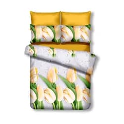 Restilo Oboustranné povlečení z mikrovlákna DecoKing Tulip bílo-žluté, velikost 155x220+80x80*1