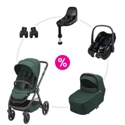 Maxi-Cosi Oxford kočárek + korbička Sense + autosedačka Pebble S + základna + adaptéry - Essential Green/Twillic Green